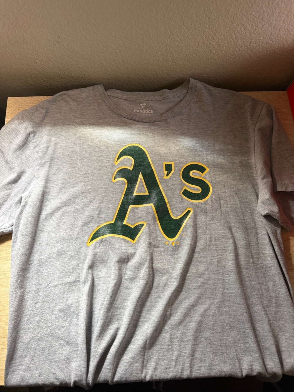 Fanatics Gray Oakland A's Logo Tee with Green and Yellow Accents